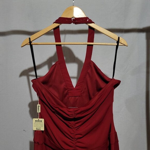 Red evening dress vintage Jessica plus size halter beaded formal prom 90s new - Picture 5 of 14